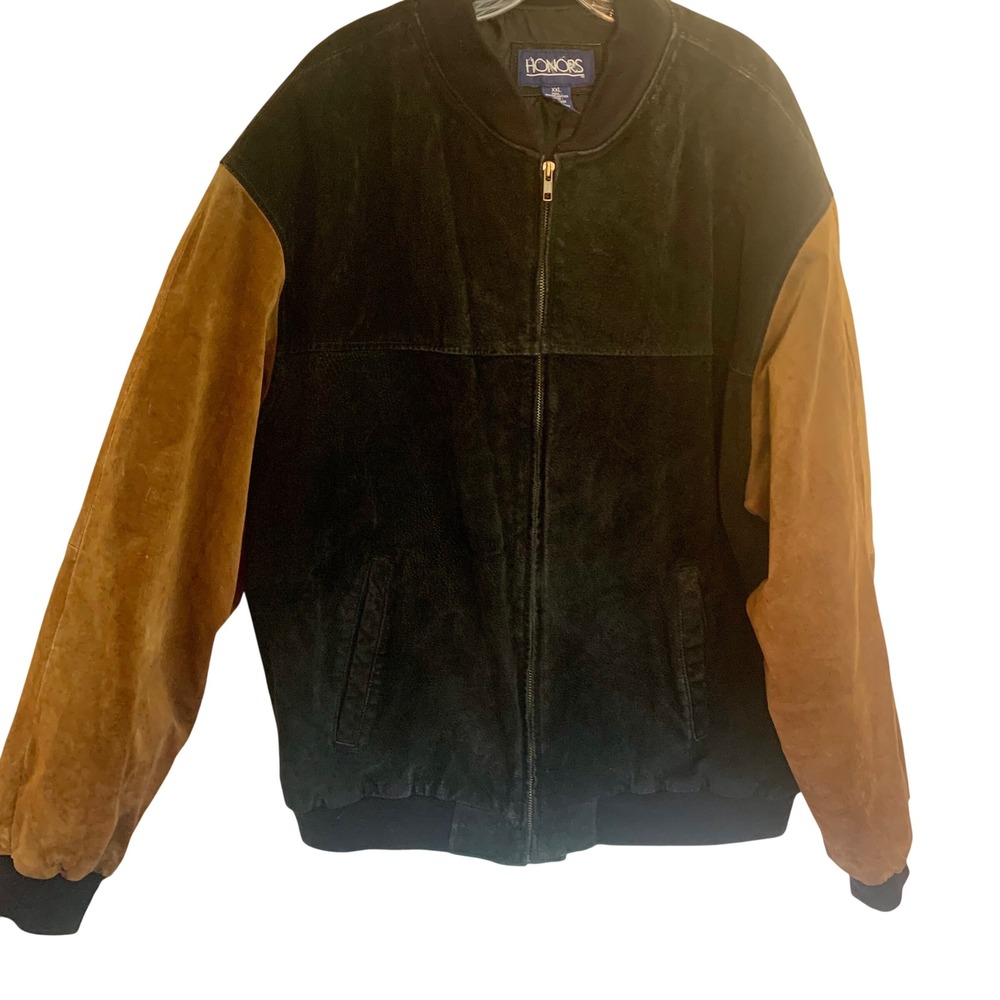 Honors Mens‎ XXL Genuine Leather Bomber Jacket Brown Tan Two Tone Full Zip GUC